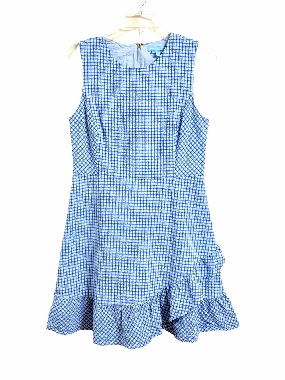 Draper James Seersucker Gingham Faux Wrap Dress Womens 12 Blue Euro Summer Boho